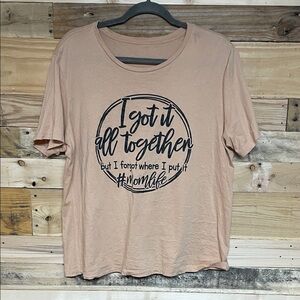 Tan size L Graphic Short Sleeve Soft Relax Fit T-Shirt with Black Print-#Momlife